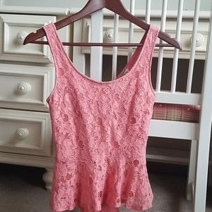 American Rag Coral Lace Peplum BowTop Sz Small